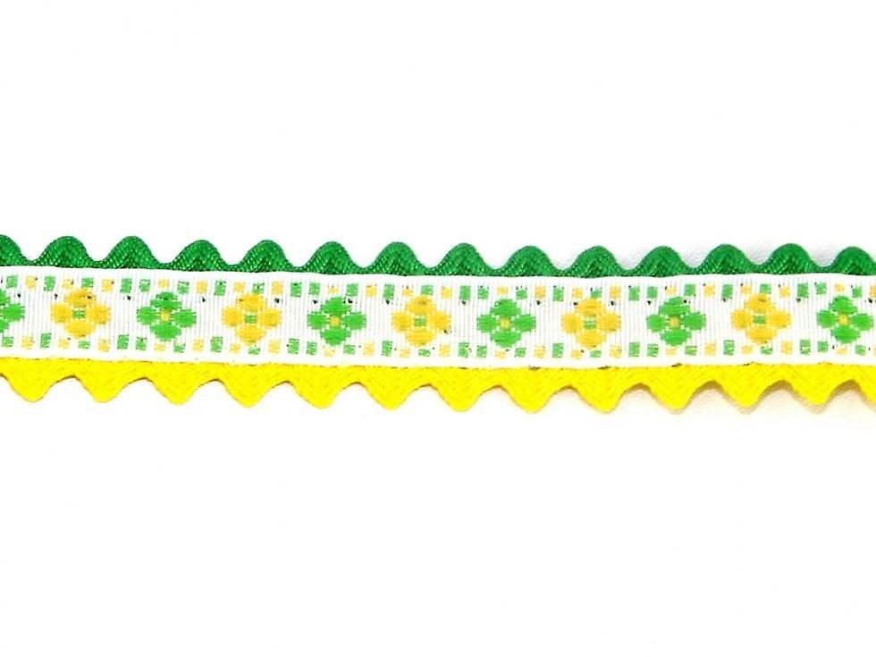Minerva 20mm Jacquard Ric Rac Trim Yellow & Green - per metre