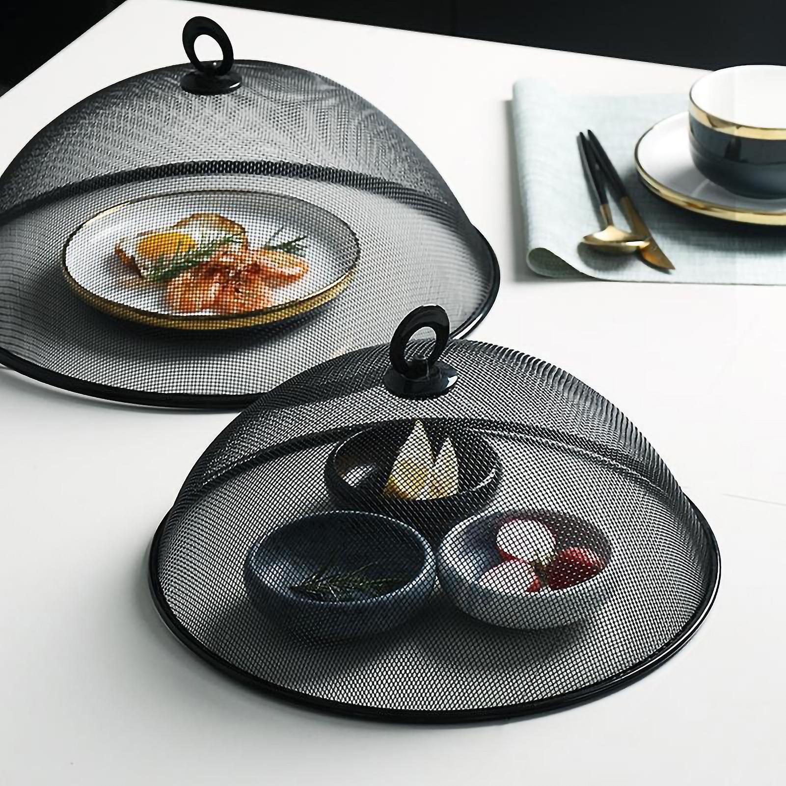 Lebensmittelabdeckung Dichtes Mesh-Design 180 Grad drehbar Einfacher Eisen-Lebensmittelschirm mit Griff für das heimische Esszimmer Schwarz Rund Klein