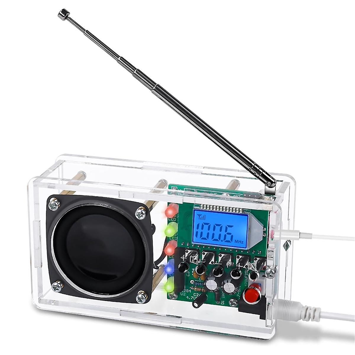FM Radio Kit, Welding Project Radio with LED Flash Light DIY Radio Kit for Learning Teaching STEM E