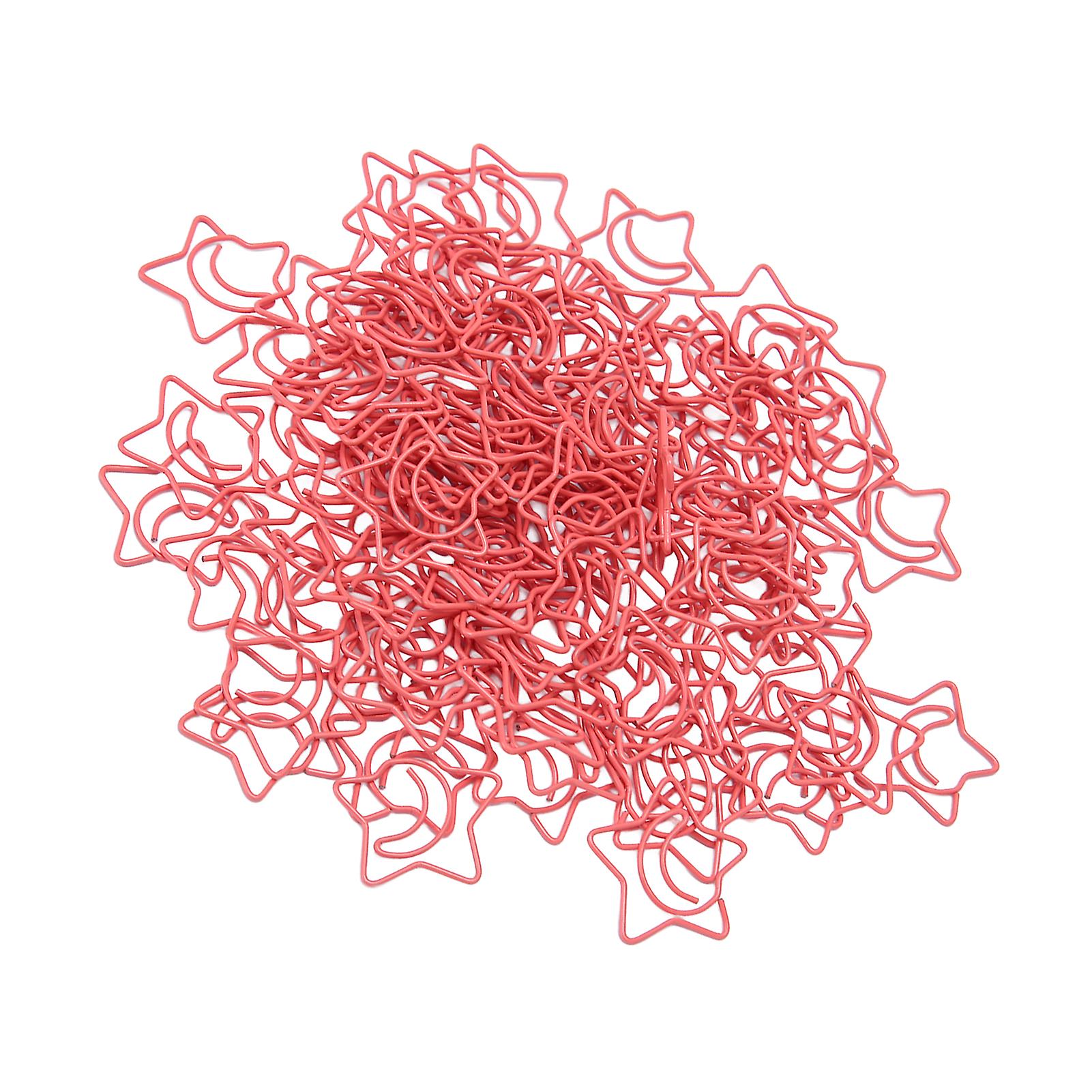100pcs Star Moon Shaped Paper Clips Antislip Pink Colorfast Cute Paperclip for File Document Classification 