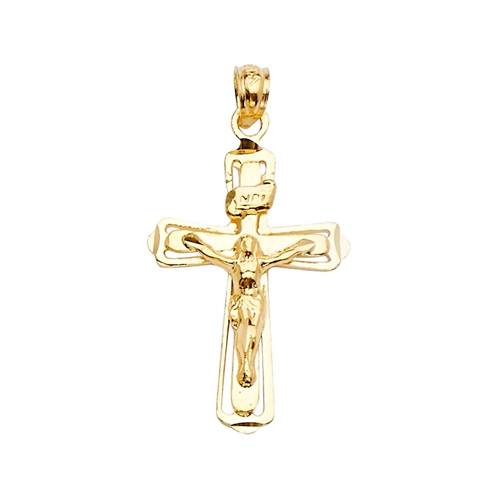Collier pendentif croix religieuse en or jaune 14 carats, pendentif 16 x 31 mm pour femme