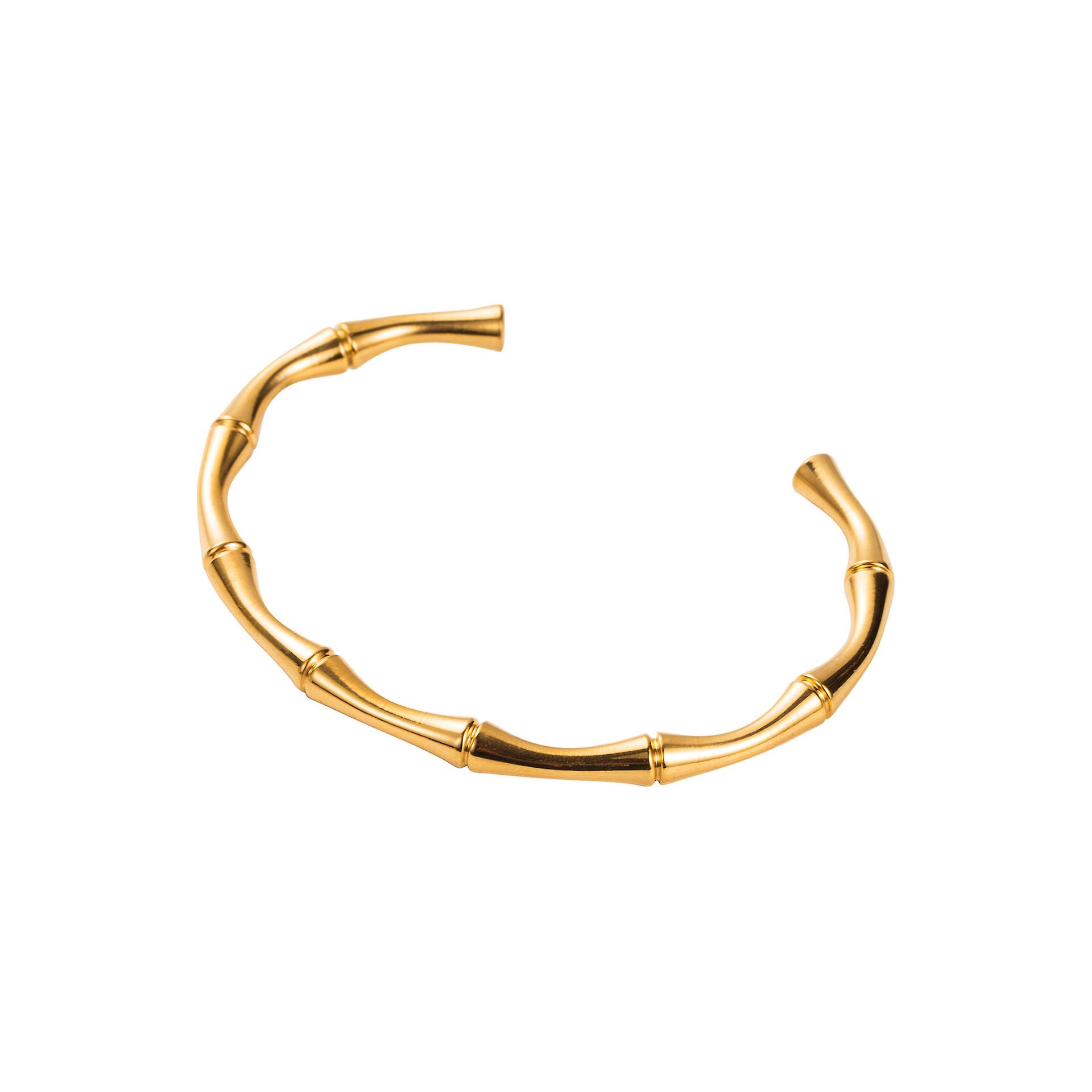 Zb0139 French Retro 18K Stainless Steel Bamboo Joint Open-Ended Bracelet Niche Ins Style Color-Preserving Simple Bracelet for Women
