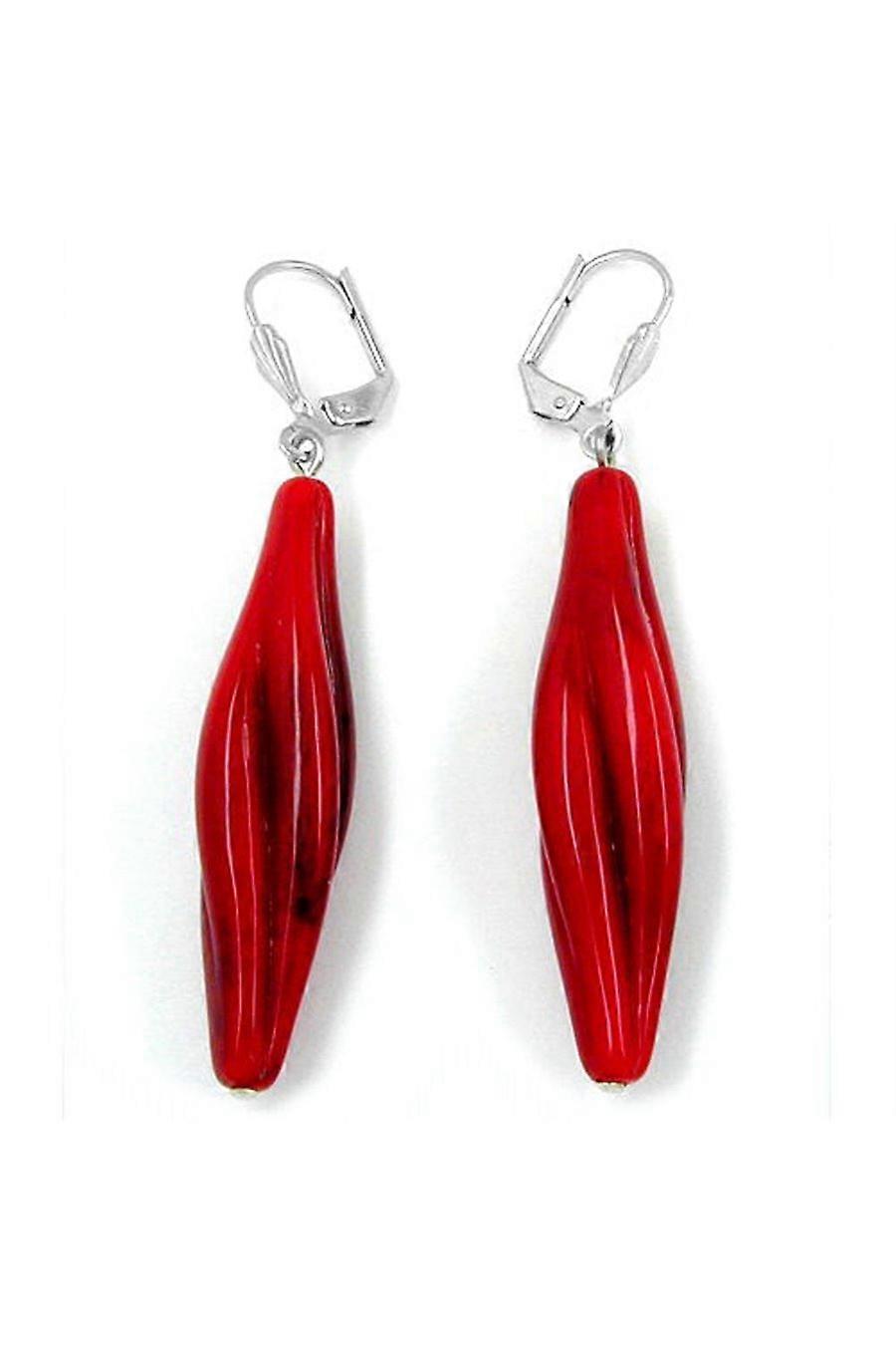 Leverback Earrings Red Black Marbled - Gl02017