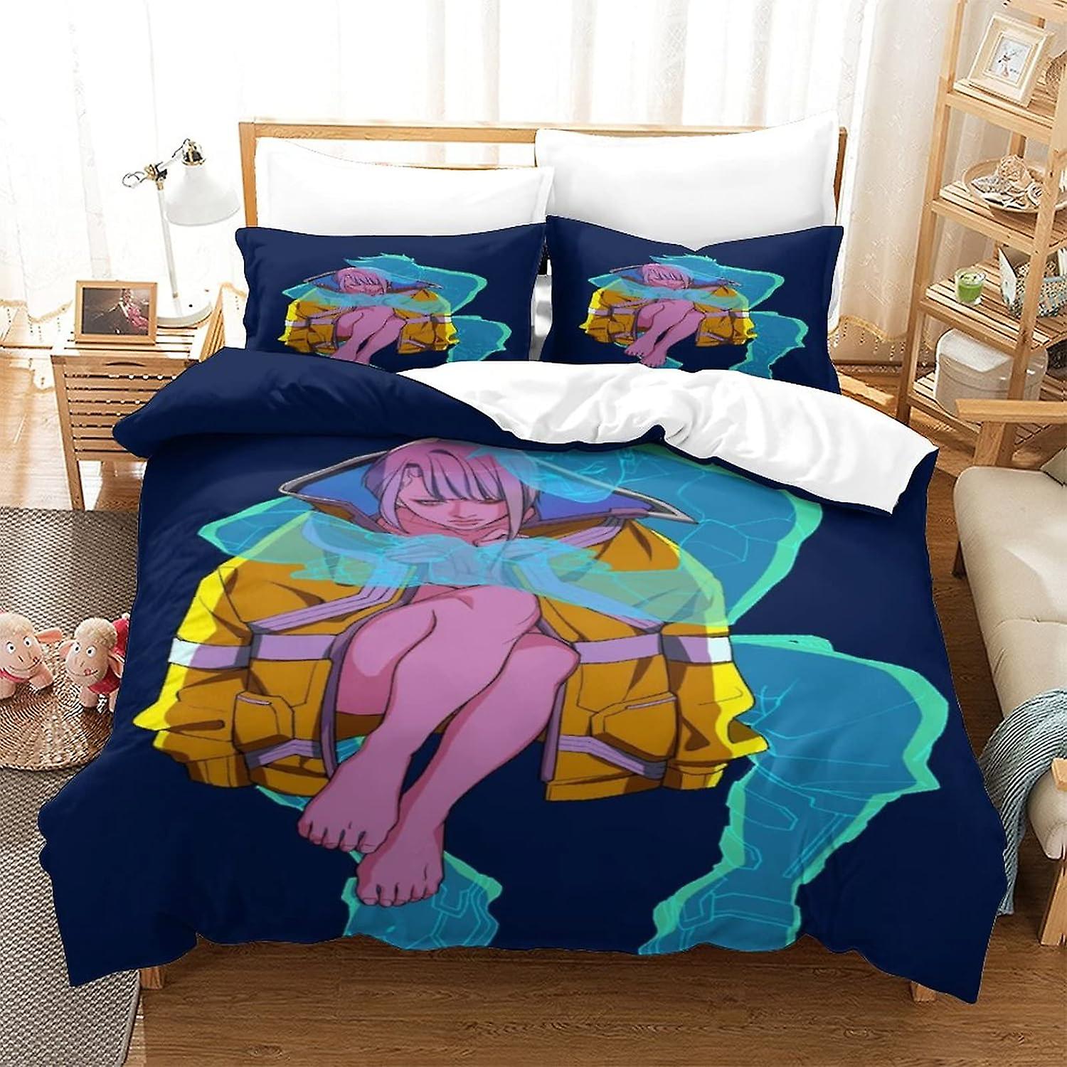 Cyberpunk Edgerunners Duvet Cover with Pillowcases 3D Printed Luxury Soft Bedding Easy Care Set with Zipper David And Lucy Closure Unique Design Anti-