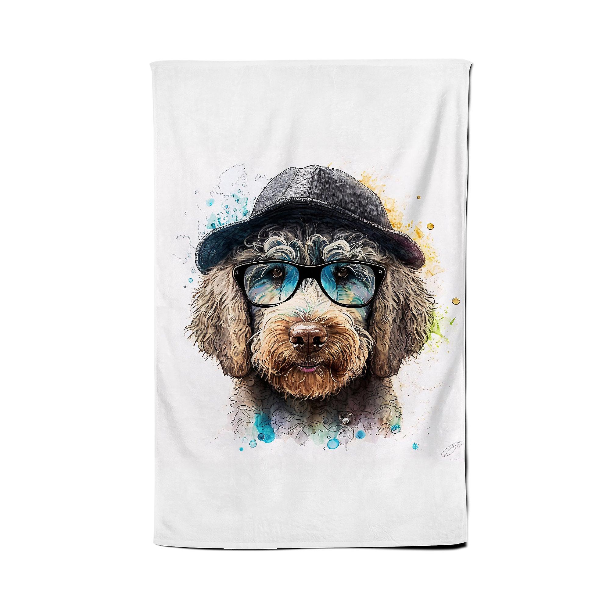 Labradoodle Dog Face Splashart Tea Towel