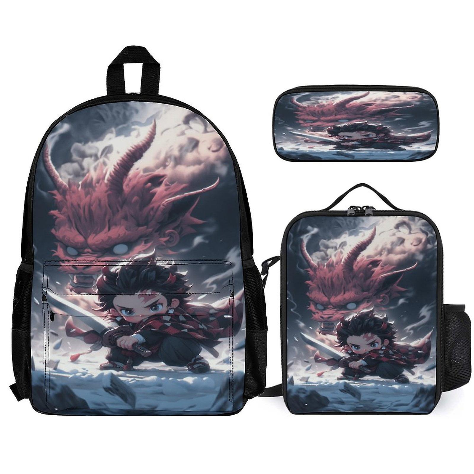 شيطان القاتل على ظهره 3 قطعة مجموعة حقيبة ظهر للكمبيوتر المحمول مع قلم رصاص حالة حقيبة الغداء مزيج