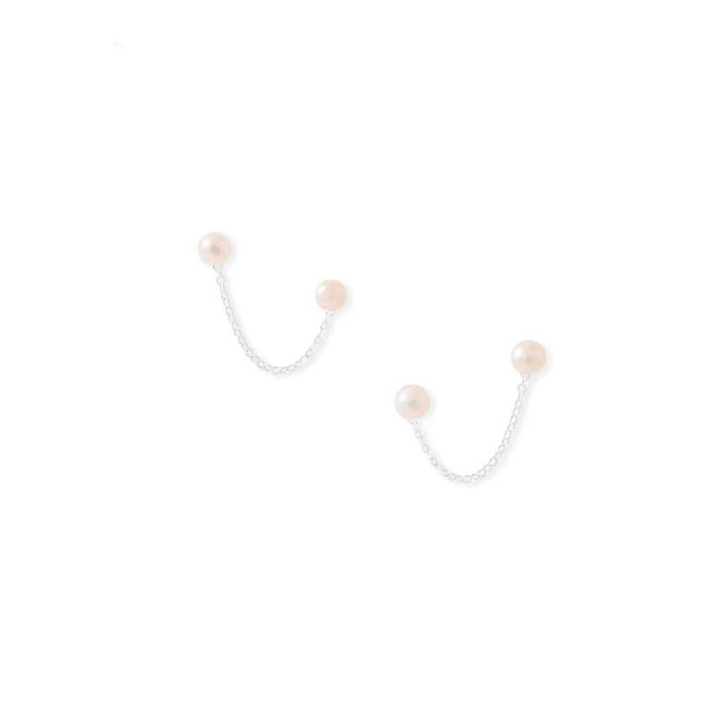 925スターリングシルバーパールダブルポストイヤリング3mm養殖淡水スタッド女性用スタッドイヤリングを取り付けました