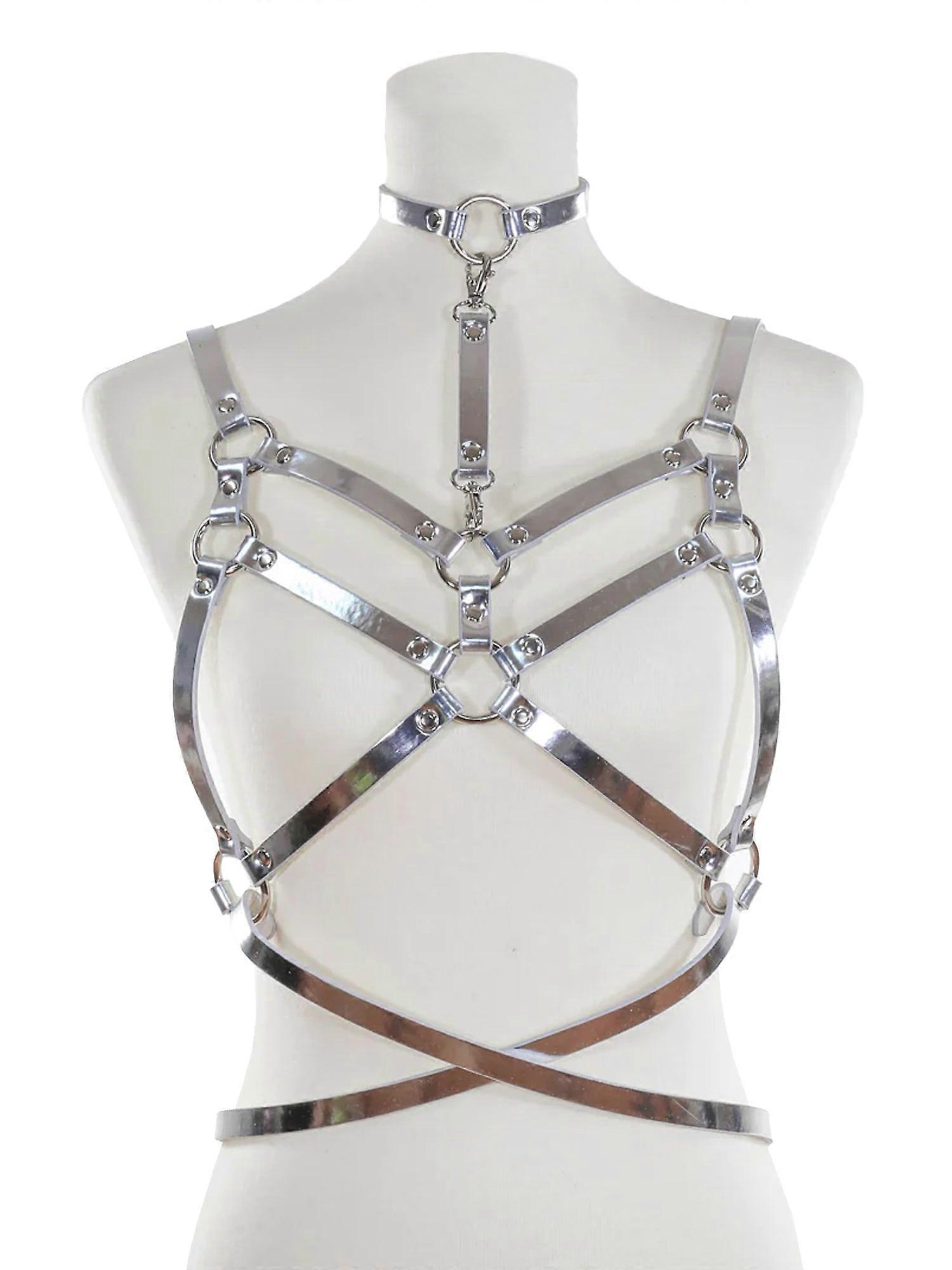 Bra Harness With Double Straps, Belt And Choker - Black