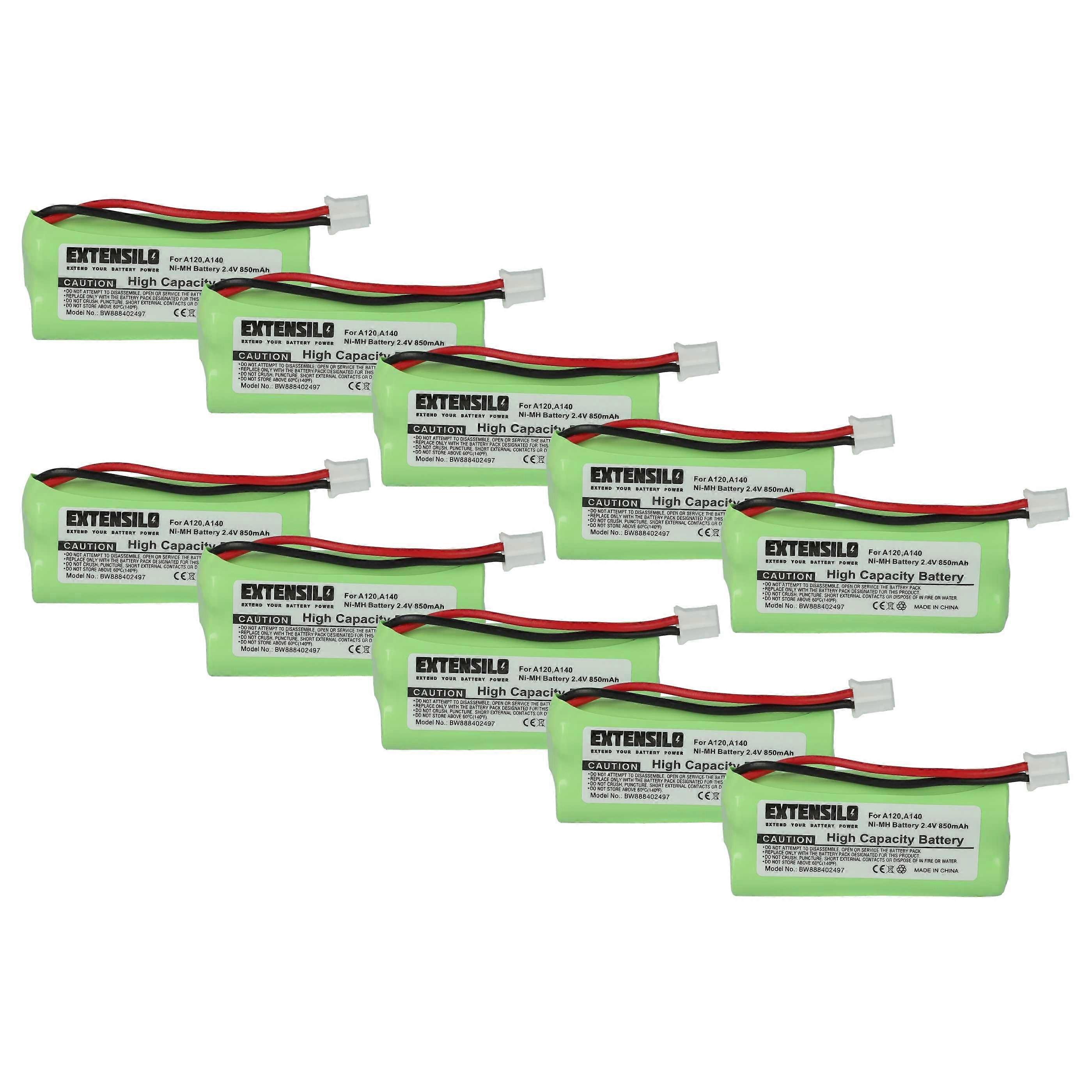 EXTENSILO 10x batteries compatible with Siemens Gigaset A245 WEIB, A260 DUO, A260 TRIO, A260, A26, A265 cordless landline telephone (850 mAh, 2.4 V, NiMH)