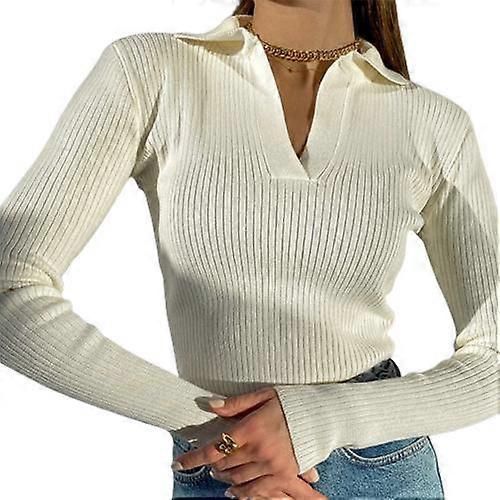 Damen Top Solid Color V-Ausschnitt Tight Bottoming Langärmeliger Strickpullover