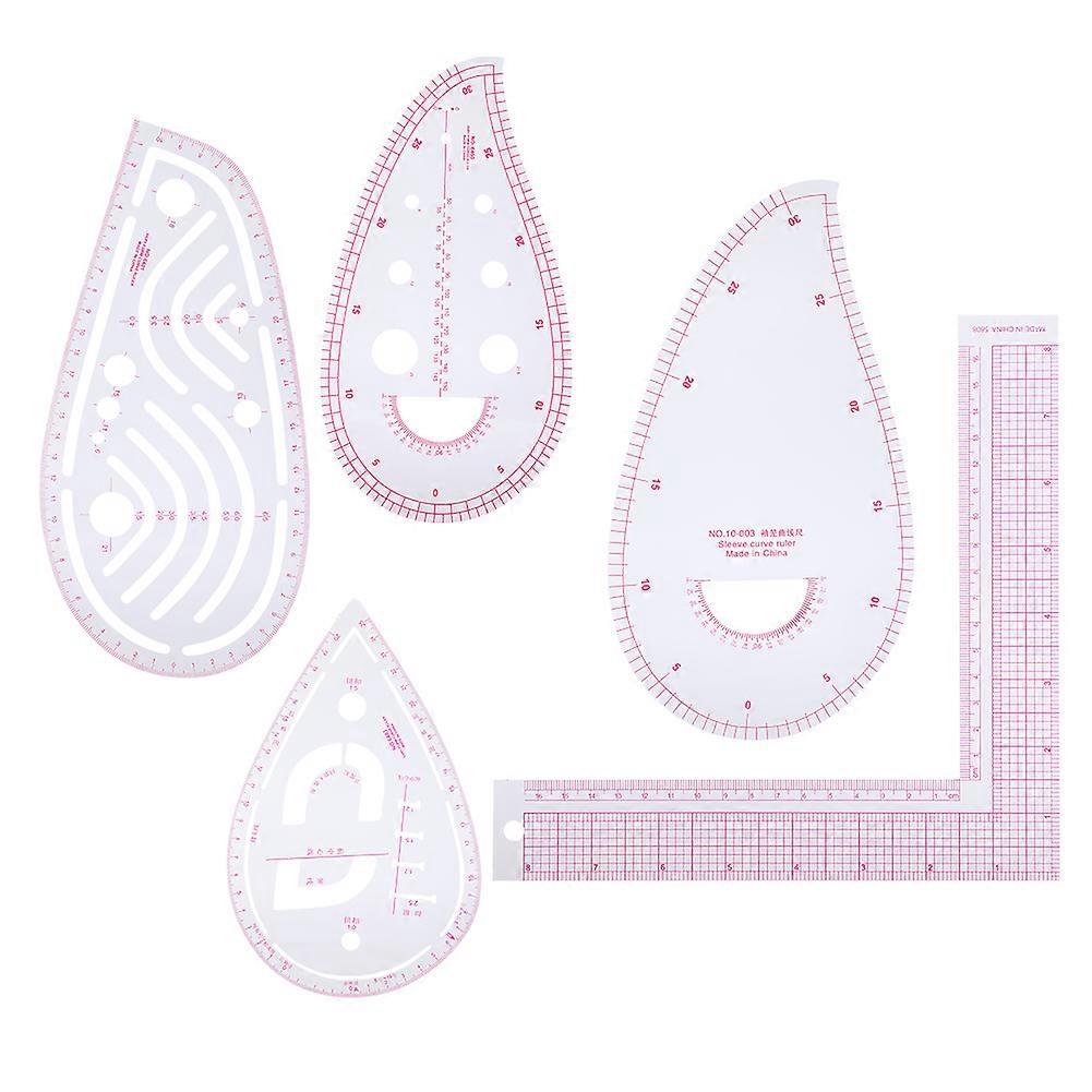 5Pcs Curve Ruler Set MultiFunction Builtin Scale LShaped Clothing Designed Measuring