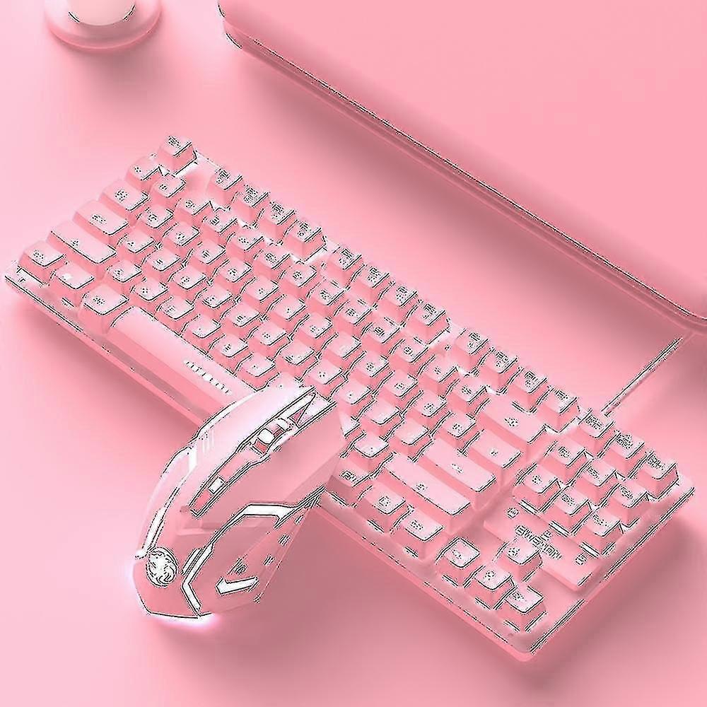 キーボードとマウスセット有線デスクトップコンピュータゲームゲーム87キーの女の子かわいいピンクミュートオフィスノートブック