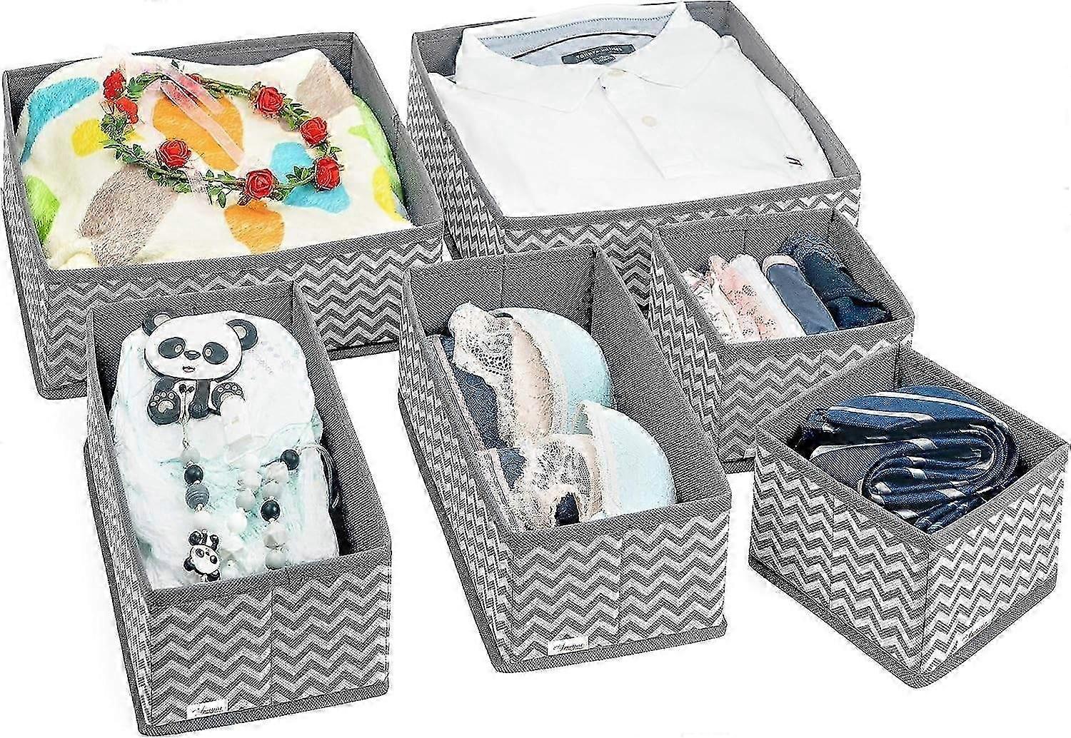 Nightstand Drawer Organizer - Set of 6 | Collapsible Storage Compartments for Socks, Bra, Underwear