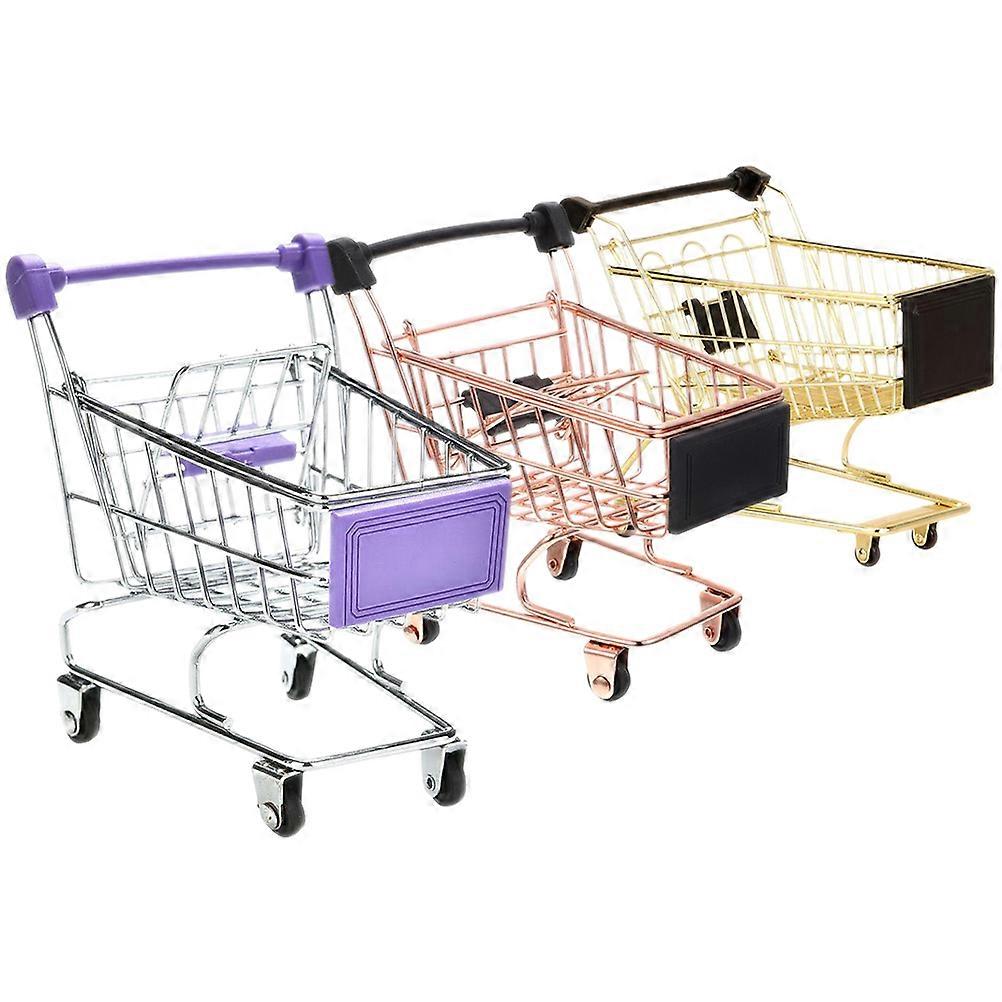 3 stk Miniatyr Supermarked Handlekurver Jenter Skrivebord Oppbevaring Leketøy Sminke Svampholder