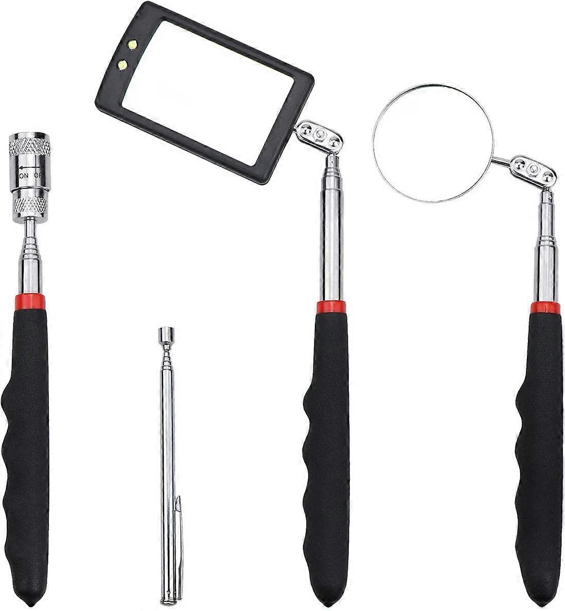 Telescopic Inspection Mirror,4Pcs Rectangular/Round Magnetic Pick-Up Tool with LED Light