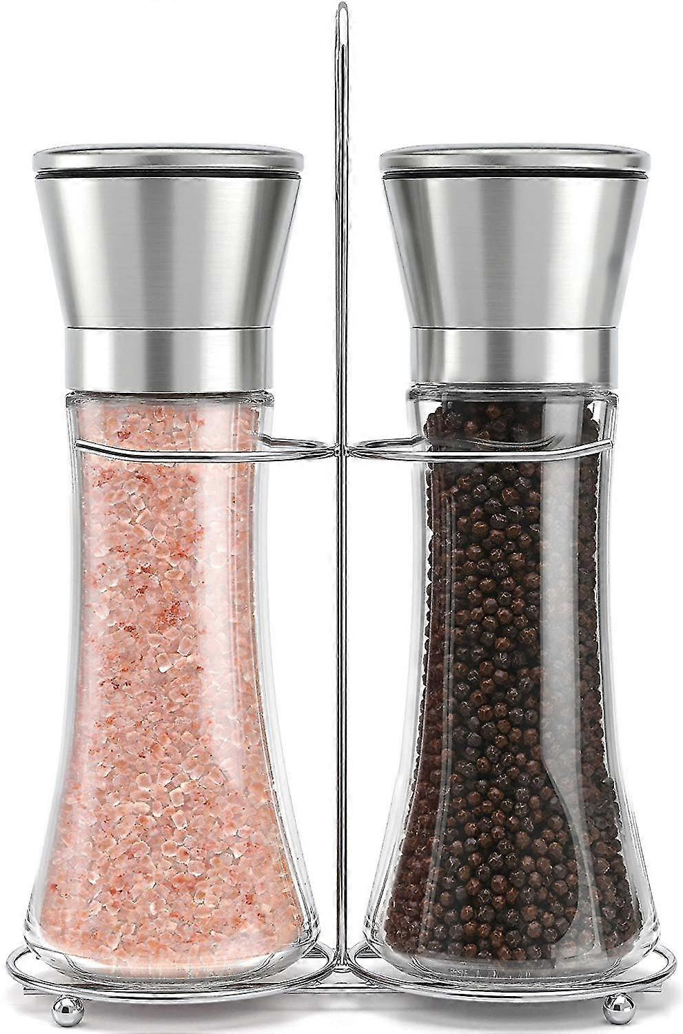 rustfritt stål salt og pepper grinder sett med stativ