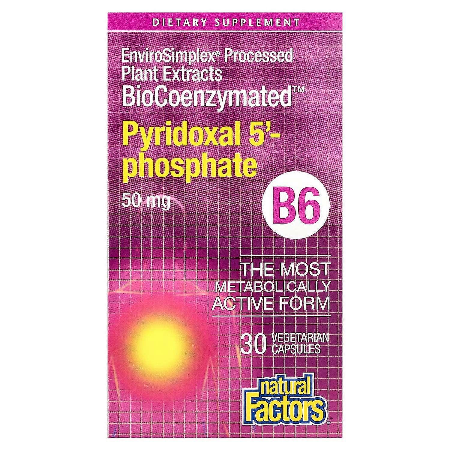 Natural Factors, BioCoenzymated, B6, Pyridoxal 5'-Phosphate, 50 mg, 30 Vegetarian Capsules