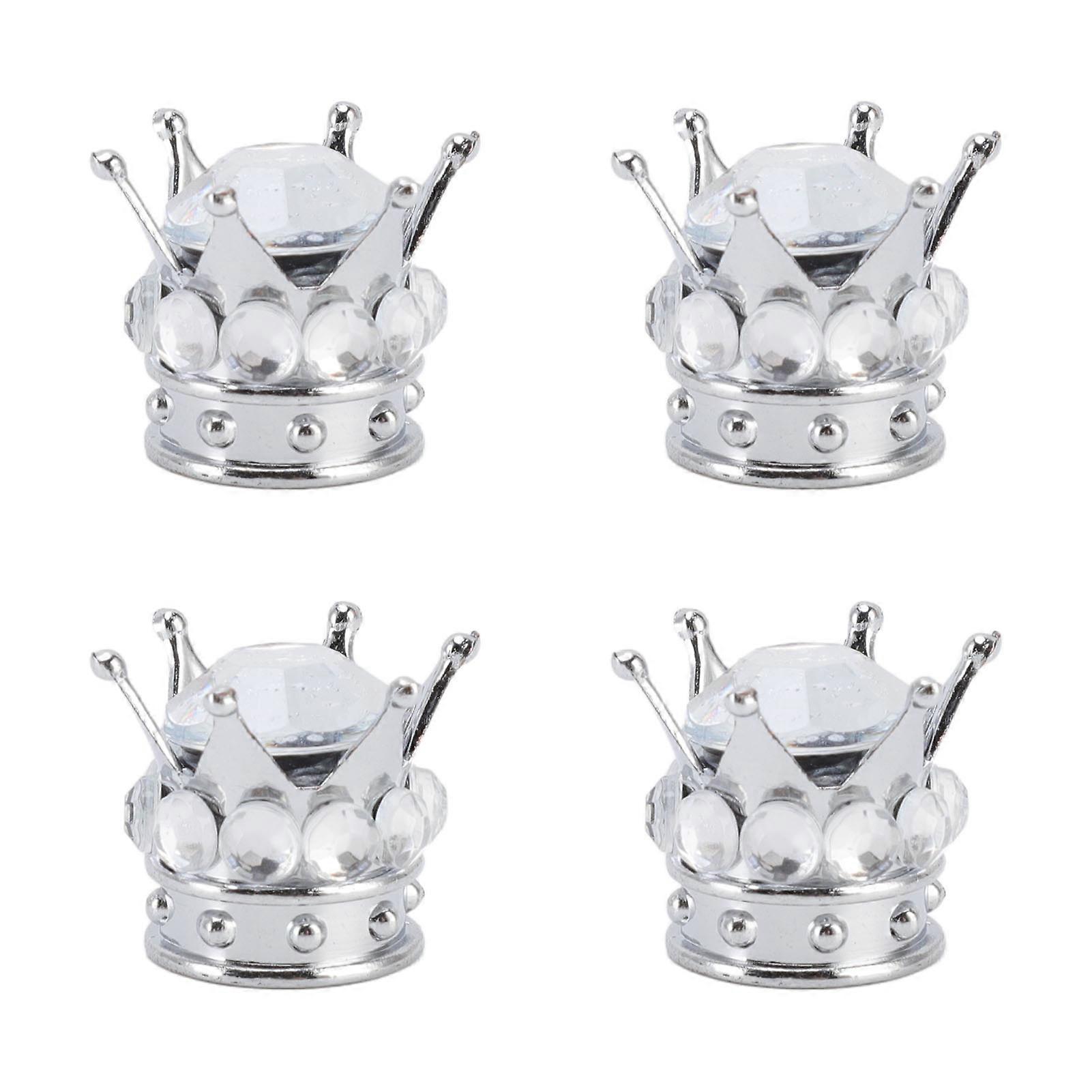 4 Stück Reifen Rad Stem Ventilkappen Crown Diamond Style Universal für Autos LKW Fahrräder Weiß