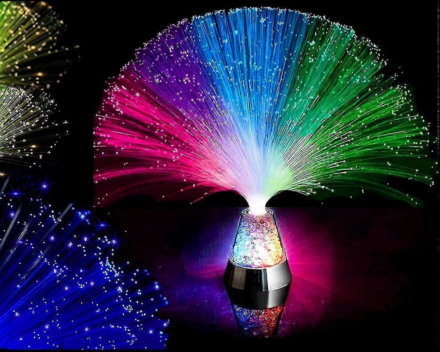 Led Fiber Optic Lamp, Led Colourful Changing Fibre Optic Fountain Night Light With Crystals Base, Multicolor Atmosphere Bedside Light