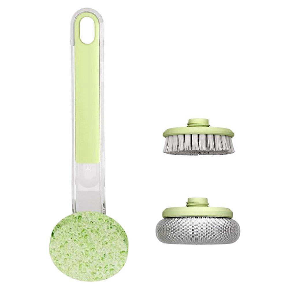 Multifunctional Pan Brush Long Handle Tableware Brush with Replacement Heads
