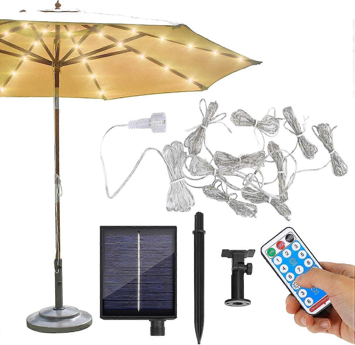 LED Parasol String Light, Warm White 104 LED Solar String Light Strip with Remote Control and 8 Modes Timer,2024 Ping