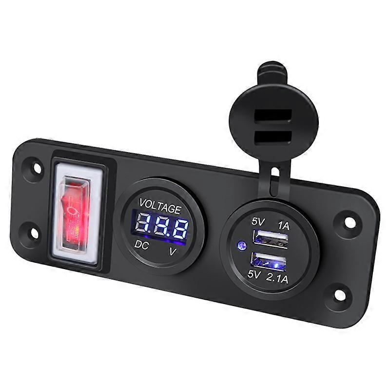 12V USB Outlet Socket Panel Waterproof 3.1A Dual USB Car Charger LED Voltmeter ON-Off Rocker Toggle Switch for Car Boat DIY Kit