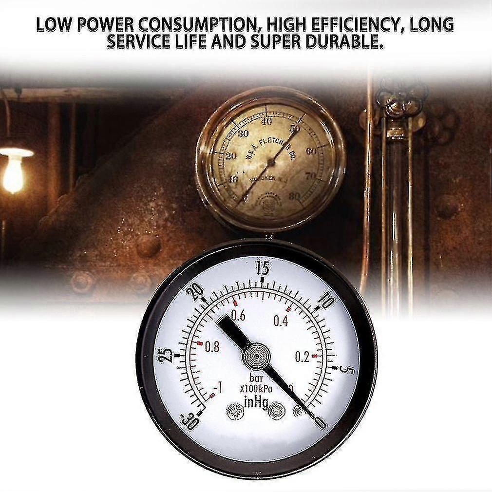 1-1/2quot; Dry Utility Mini Vacuum Pressure Gauge Blk.steel 1/4quot; Center Back, -30hg/0psi Pressure Tester Measuring Instruments