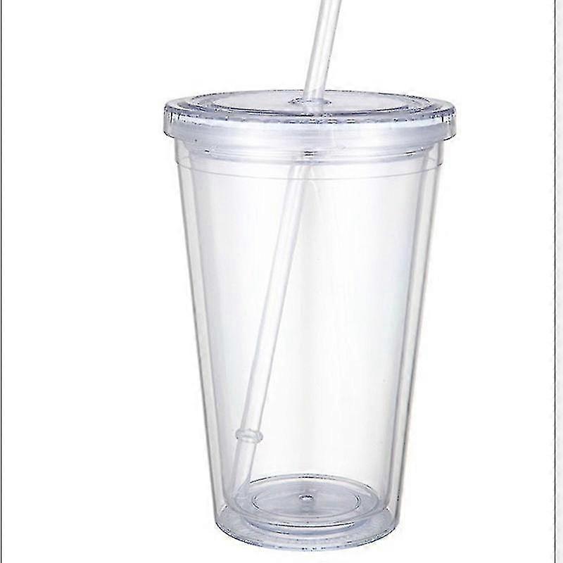 Wabjtam Double-layer Plastic Transparent Colorless Straw Cup 450ml
