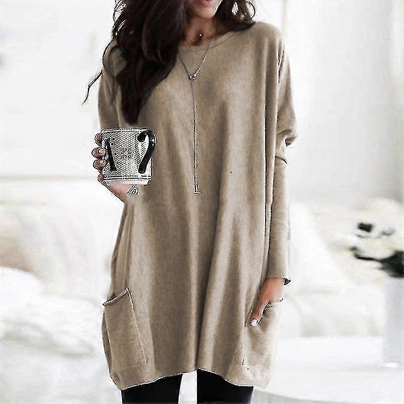 Women's Plus Size Long Sleeve Tunic Tops Crewneck Lightweight Sweatshirt Casual Oversized T Shirts with Pockets(S-5X)