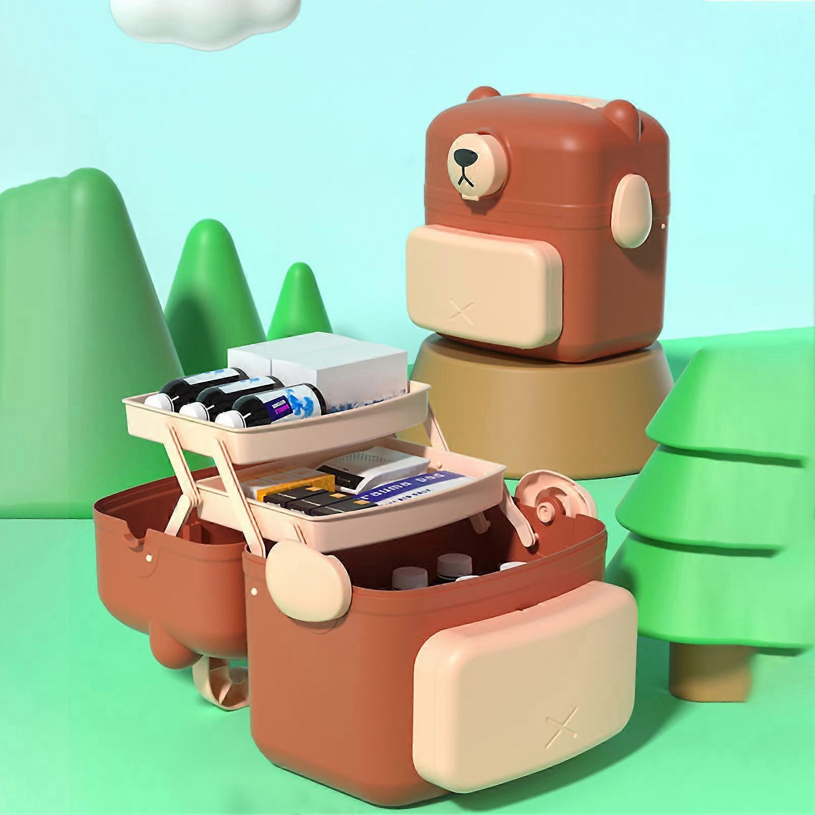 Pill Case Large Capacity Easy to Carry 3 Layers Cartoon Bear Shape Tablet Storage Box Daily Use KAESI