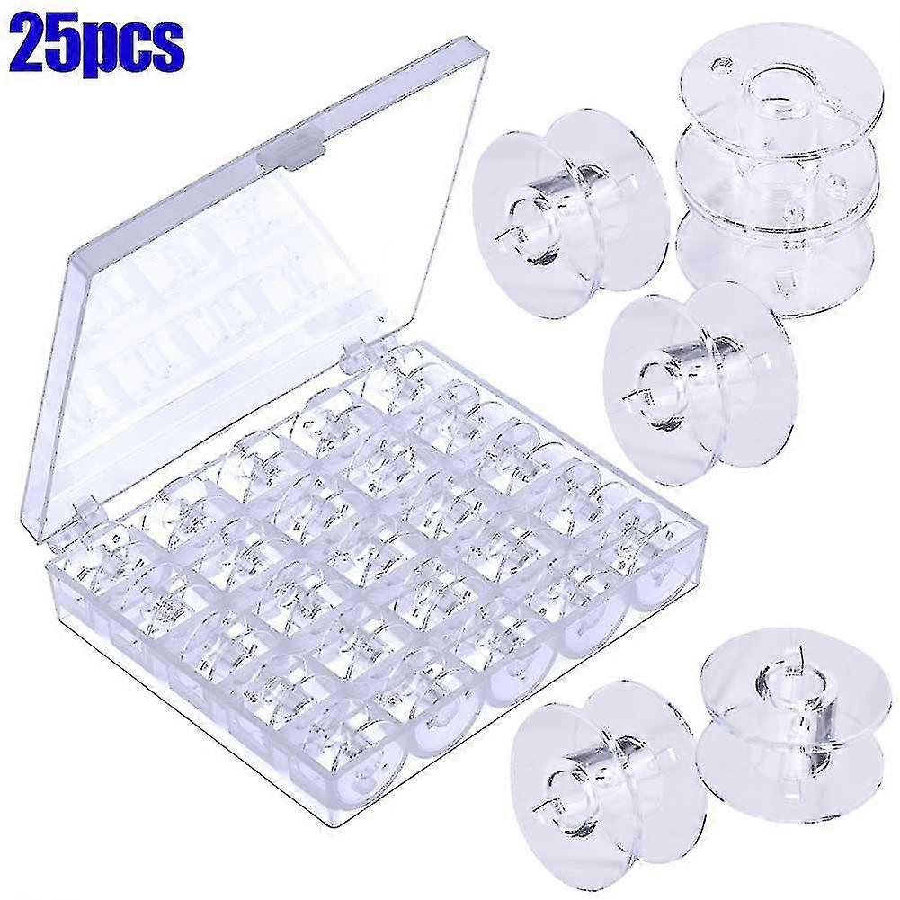 25pcs Empty Bobbins Sewing Machine Spools Clear Plastic With Case Storage Box For Brother