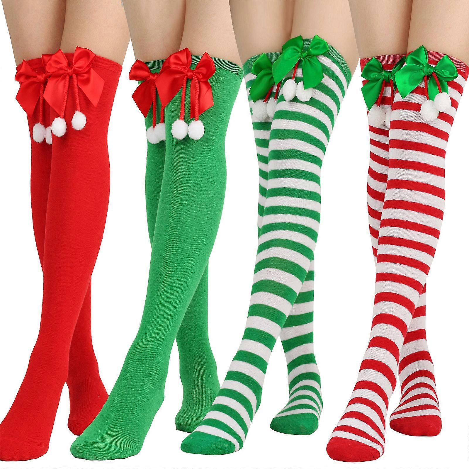 Pairs Christmas Thigh High Socks Striped