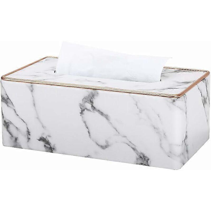 PU Leather Tissue Boxes, Rectangular Tissue Dispenser Tissue Holder for Home Car, White Marble