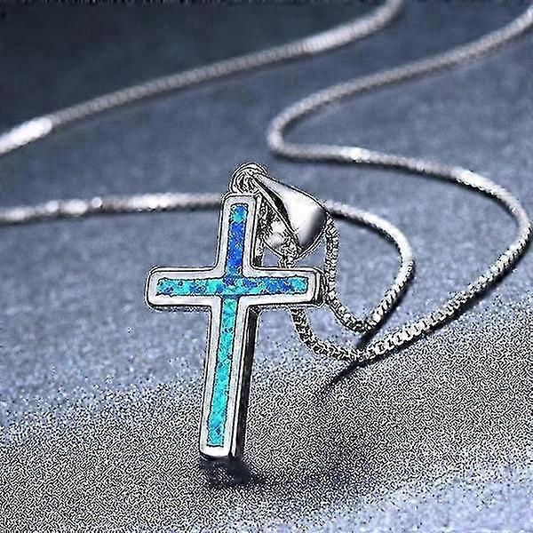 Pendentif Opale De Feu Collier Croix de Mode [bleu]