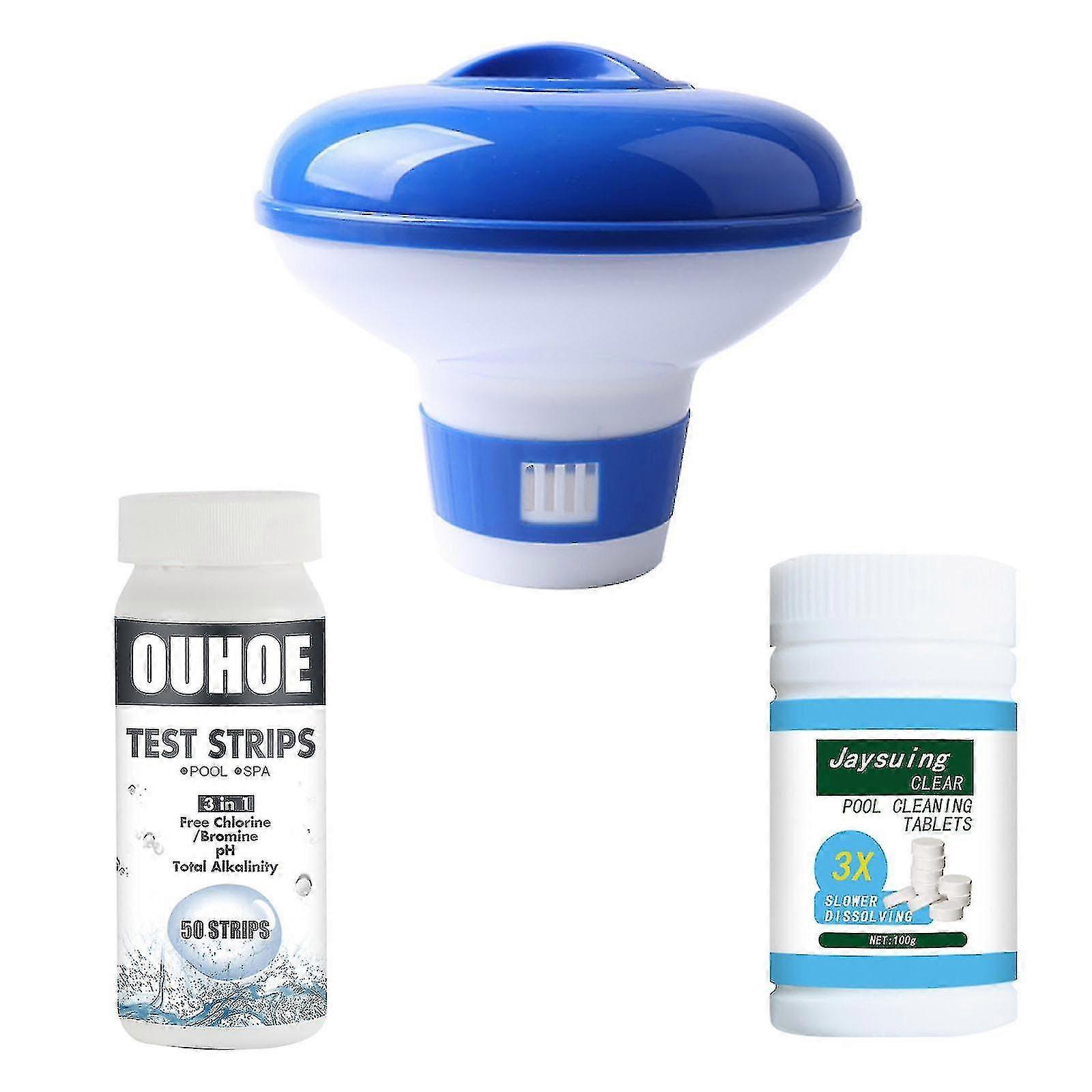 Pool Effervescent Tablets + Dispenser + Three In One Test Paper Set