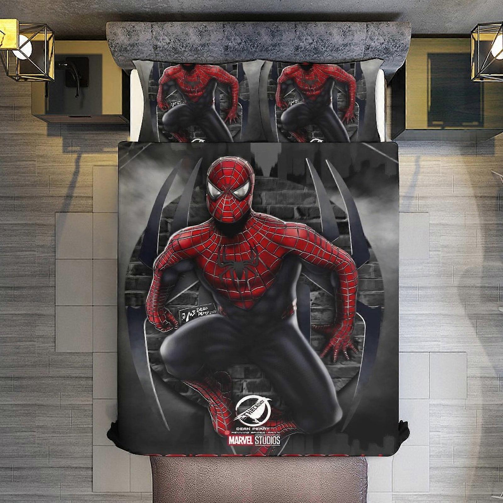 v3202  Bed Sheets Bedding 3 Piece Bedding Set,Spider-Man Poster Comforter Set for Kids Boys Teen Men Tween 3D Lightweight Microfiber Bedding Sets (1 D