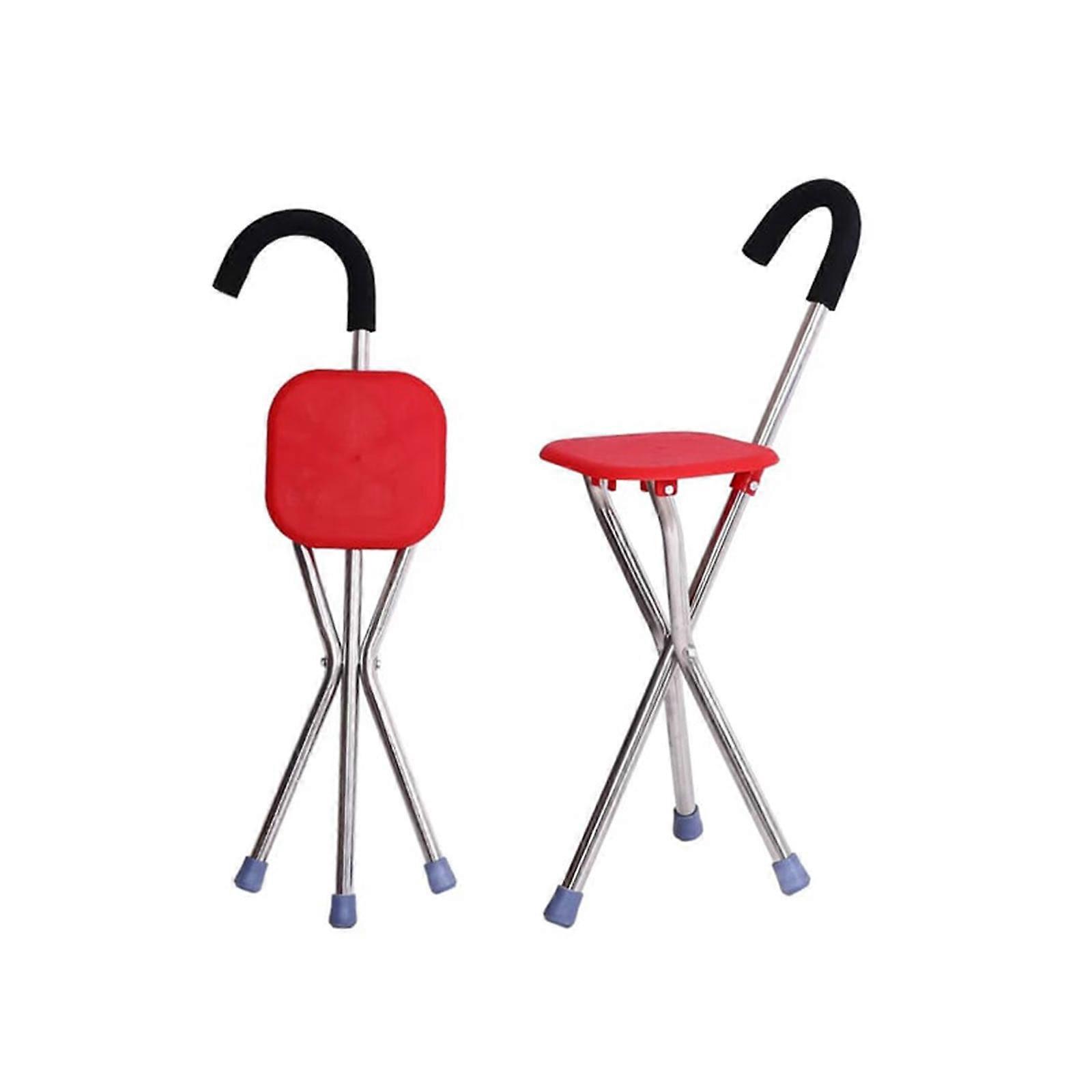 Red 3-Legged Elderly Crutch Stool - Portable and Safe Walking Aid