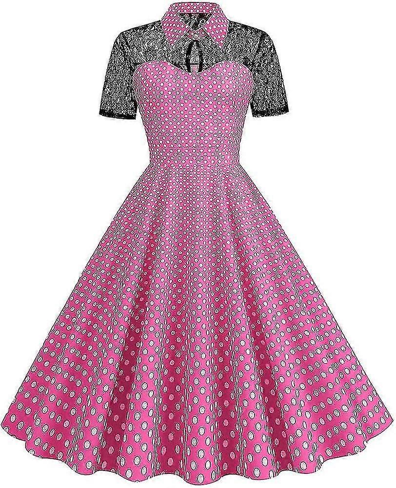Women's 1950s Vintage Lace Polka Dot Dress Summer Short Sleeve
