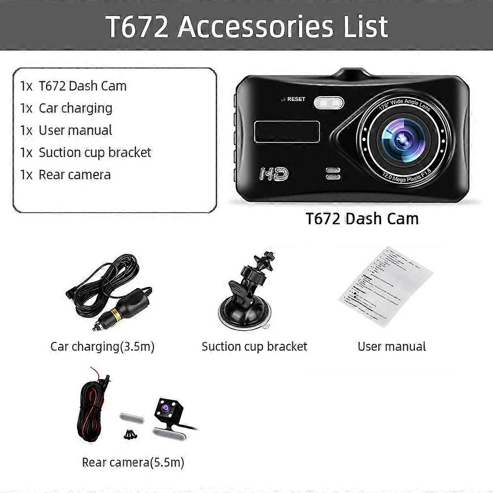 24h HD 1080P 4"Touch Screen IPS Dash Cam Front and Rear Camera CAR DVR Vehicle Black Box Night Vision Driver Video Recorder