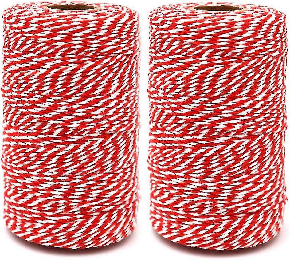 G2Plus 2X200M Ficelle Rouge Et Blanche Corde De Nol Ficelle Noel Rouge Ficelle De Coton Durable Pour La Cuisson, Les Bouchers, Les Bricolages, L'Embal