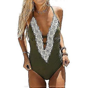Women's Vintage Lace Bikini Set Beach Swimwear Swimsuit (Green, L)-ZZY