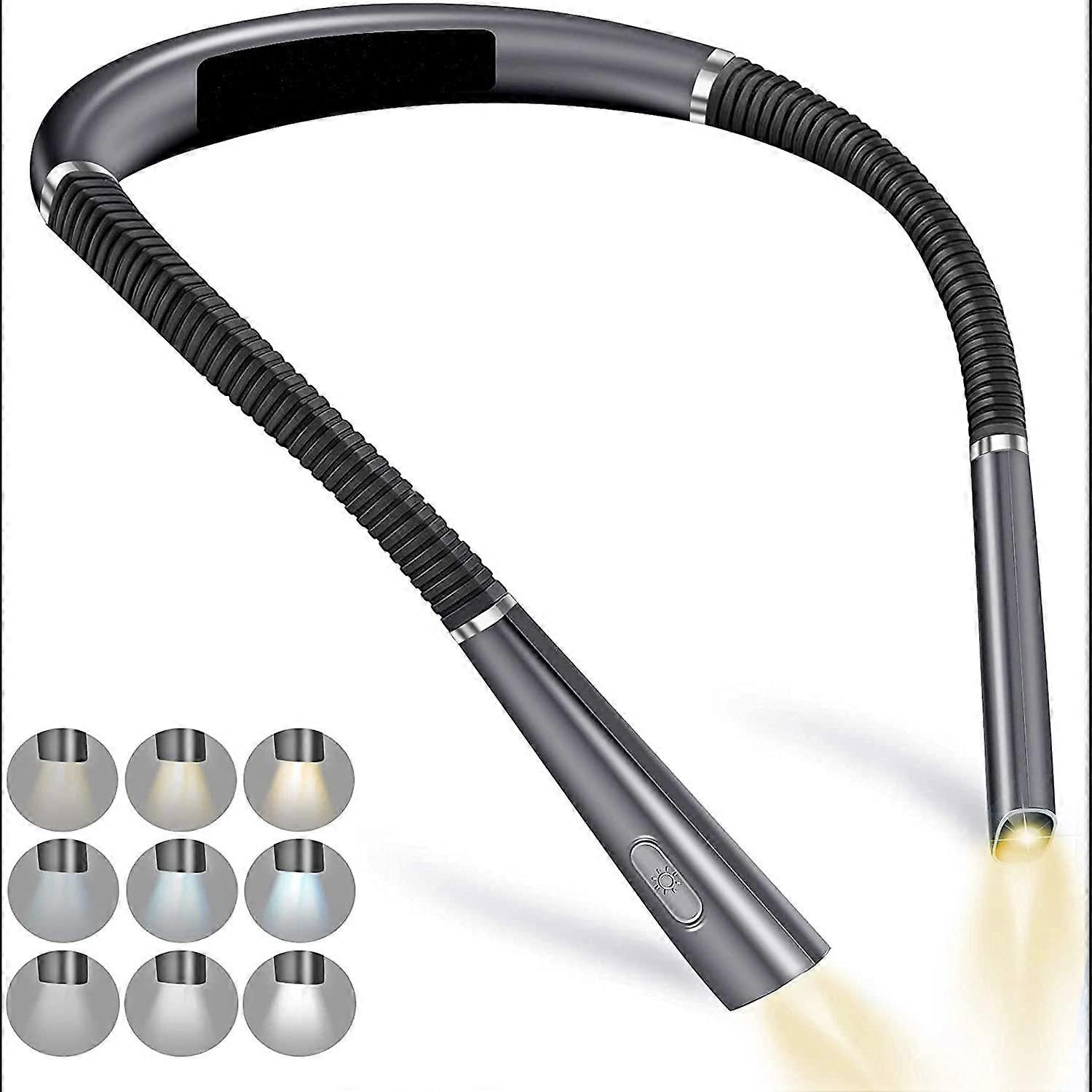 Rechargeable Neck Reading Lamp, Lamp for Reading in Bed, 3 Colors, 3 Brightness Levels, Foldable Arms, Long Life, Perfect for Reading, Knitting, Repai