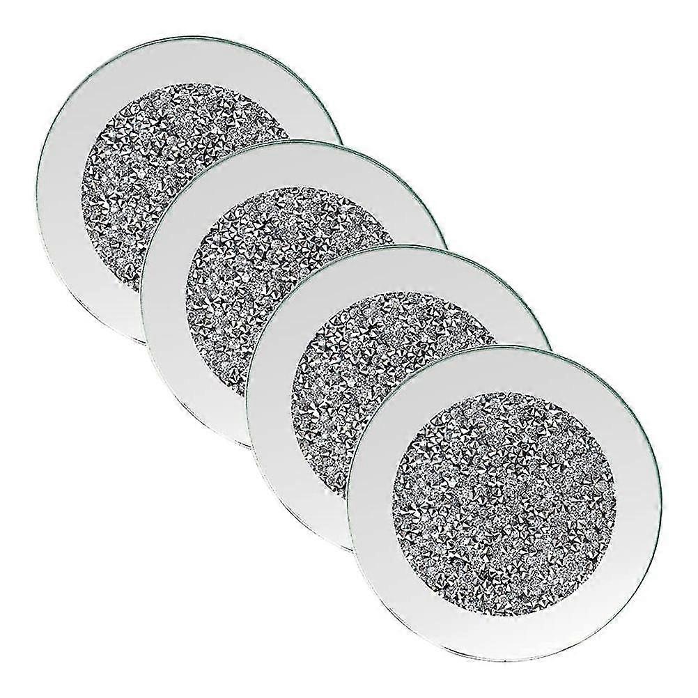 4 Pcs Glass Mirrored Coaster 4x4inch Crushed Diamond Cup Mat Tabletop Decor for Restaurant Kitchen Bar Dining Table