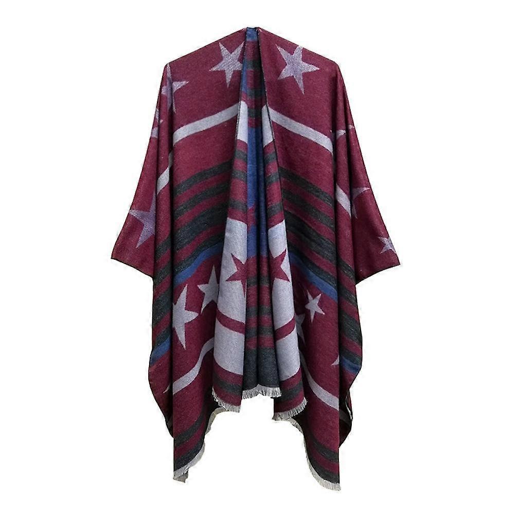 Jacquard Weave Shawl Scarf Open Front Poncho Winter Cardigant Blanket with Tassel for Lady