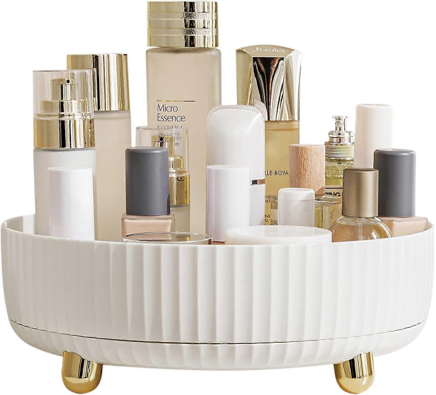 Makeup Organizer, 360 Degree Rotating Perfume Organizer (White, Large)