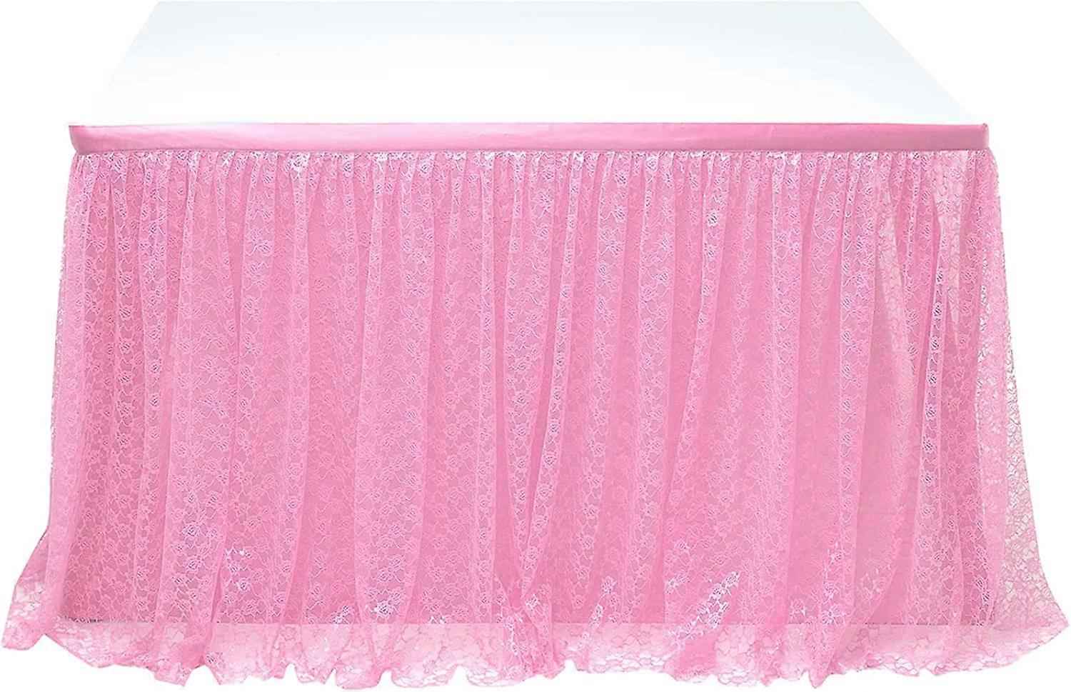 Saia de Mesa de Renda Rosa Heytea 6FT, Vestido de Mesa de Renda de Tule para Mesas Retangulares, Toalha de Mesa com Revelação de Gênero, Capa de Toalha de Mesa para Chá de Bebê Casamento