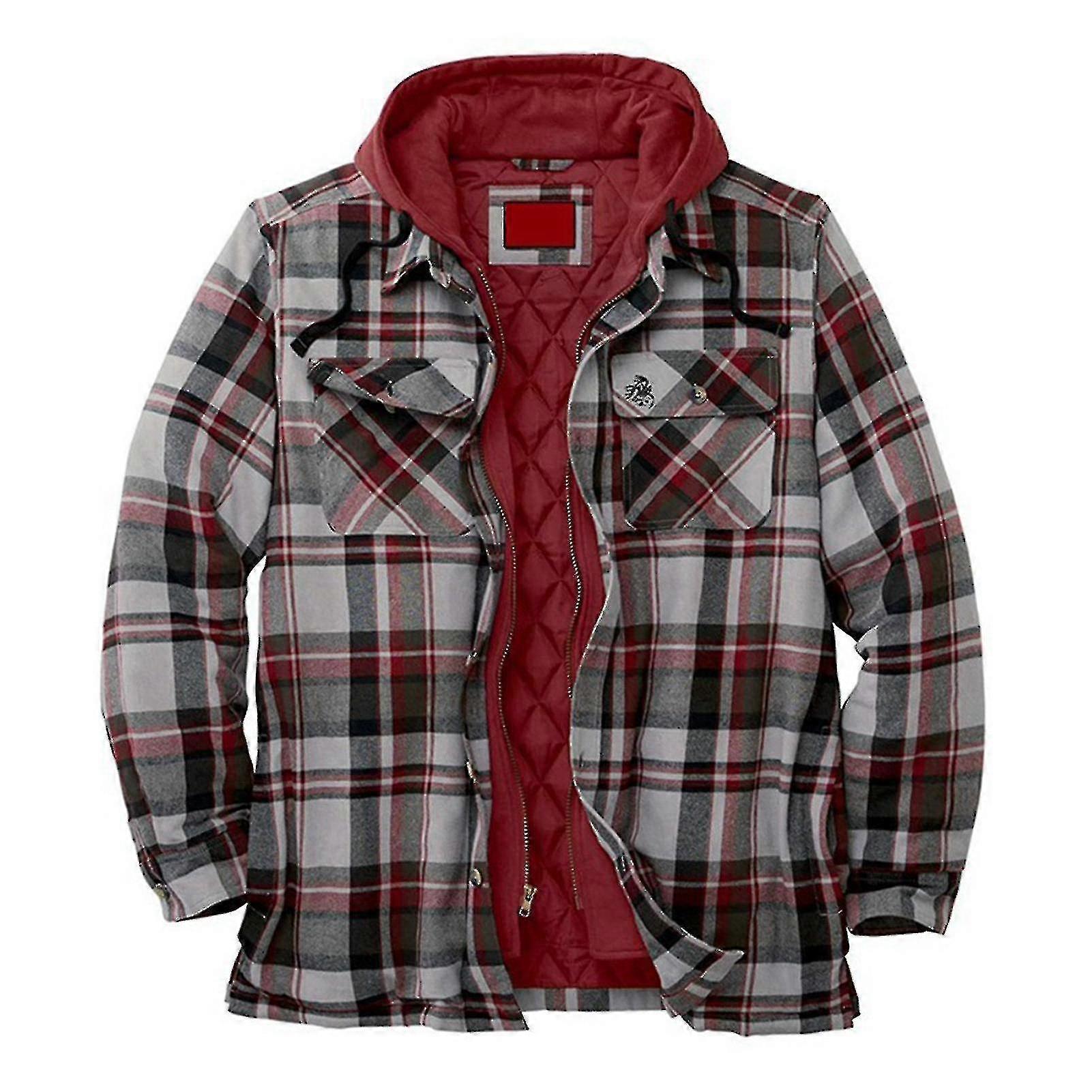 Gesteppte dicke karierte langärmelige lockere Jacke Herren Kapuzenpullover Gesteppter gefütterter Flanell-MXBC