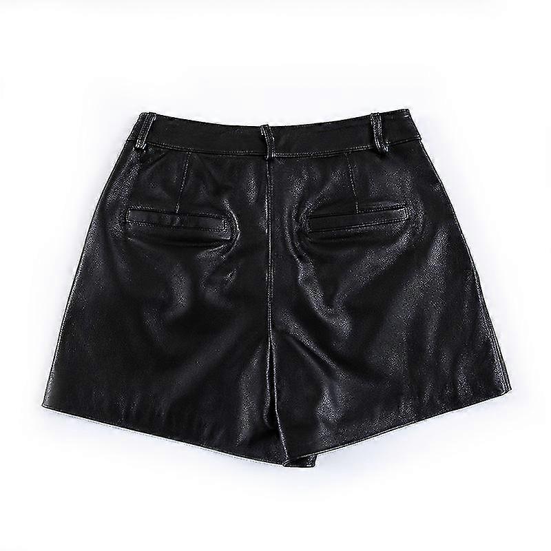 شورتات جلدية حقيقية من جلد الغنم الطبيعي بخصر مرتفع نسائي بسحاب موتو وشورتات راكب الدراجة النارية أسود نحيف لفصل الربيع والصيف-MXBC
