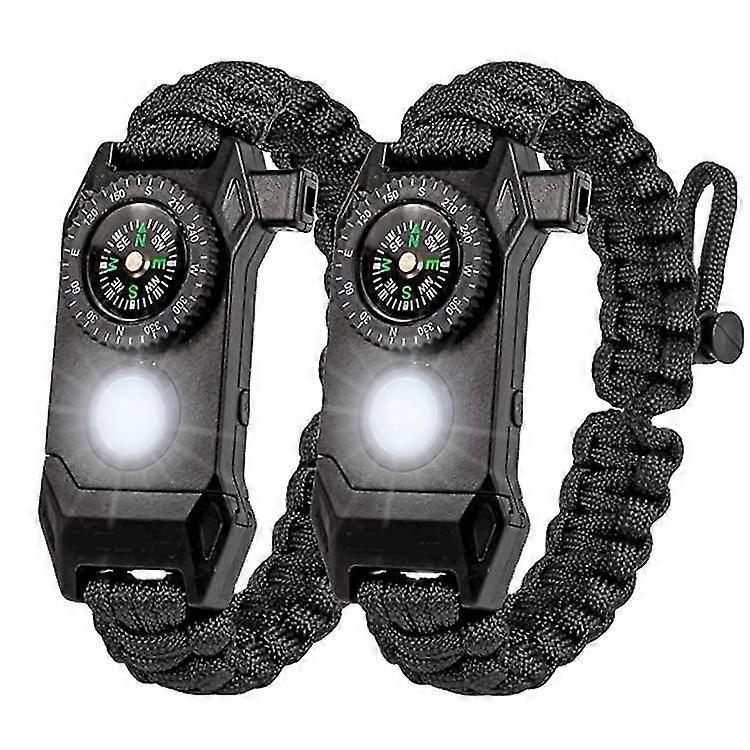 Βραχιόλι Paracord επιβίωσης 2pcs - Τακτικό κιτ εργαλείων έκτακτης ανάγκης με το led φως Sos, ρυθμιζόμενο, πολυεργαλείο, εκκινητή πυρκαγιάς, πυξίδα και σφυρίχτρα