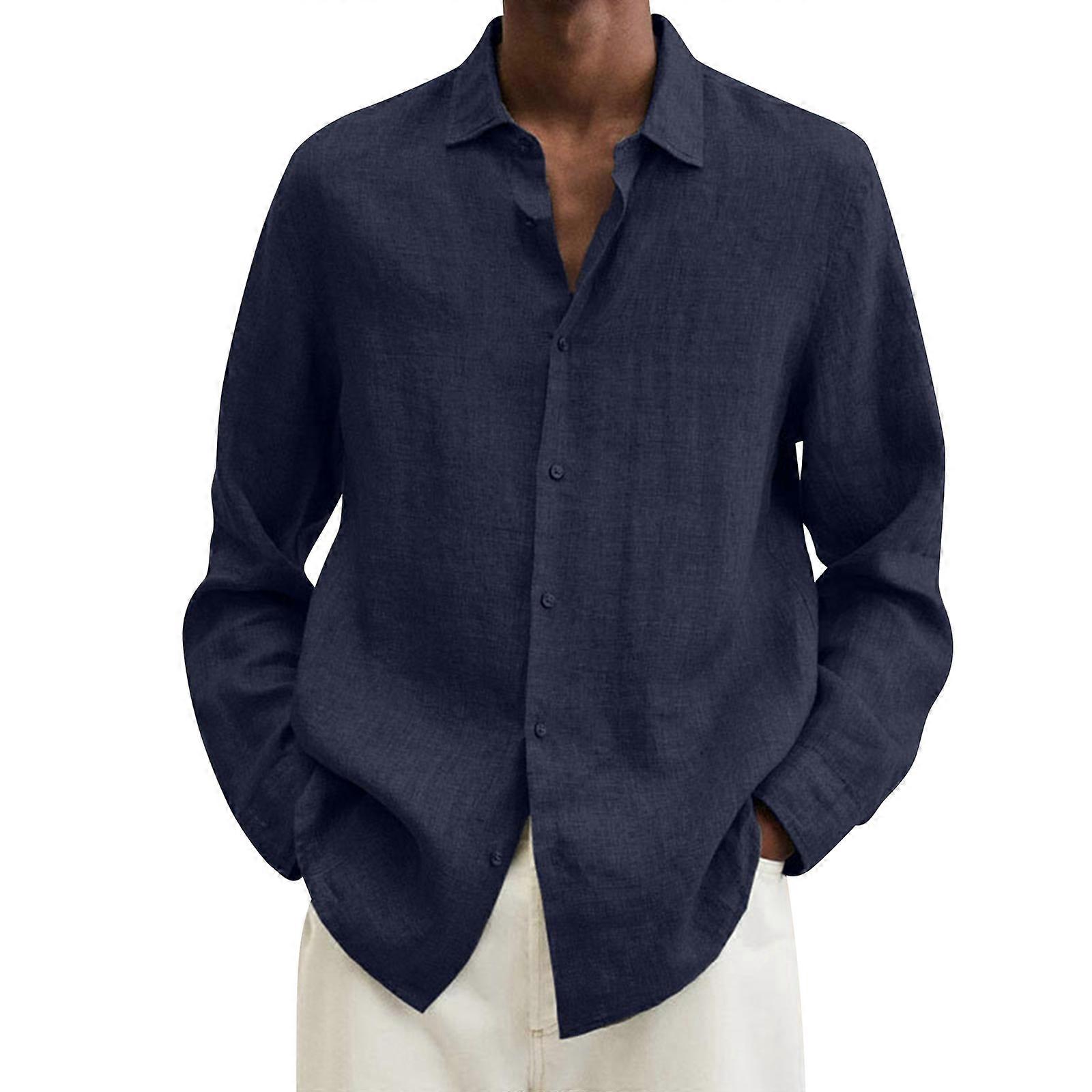 2023 Hurtownia męska bawełniana sukienka z długim rękawem Casual Solid Button-up Baggy Tops